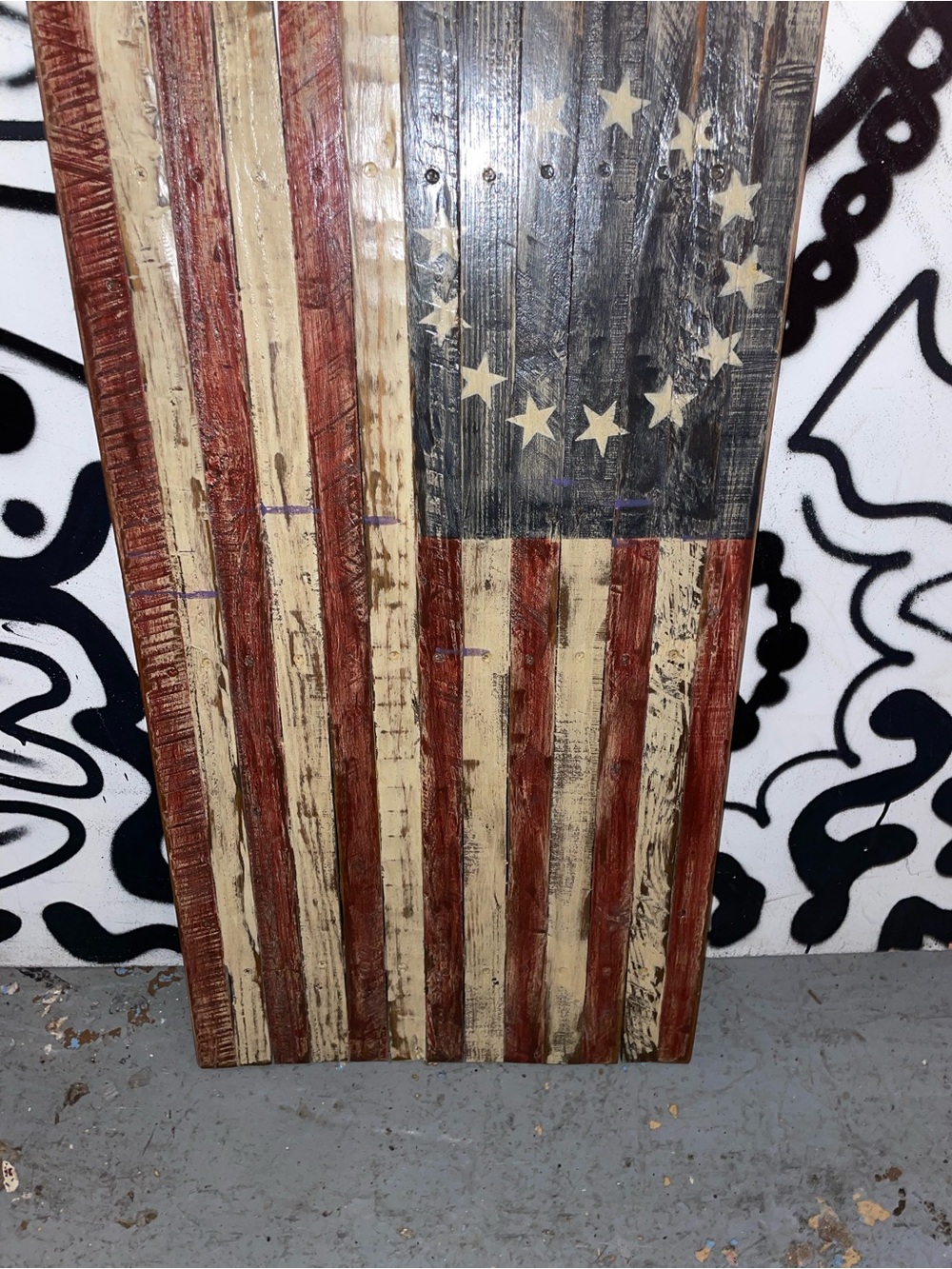 Rustic American Flag Wall Art - Red, Cream & Blue